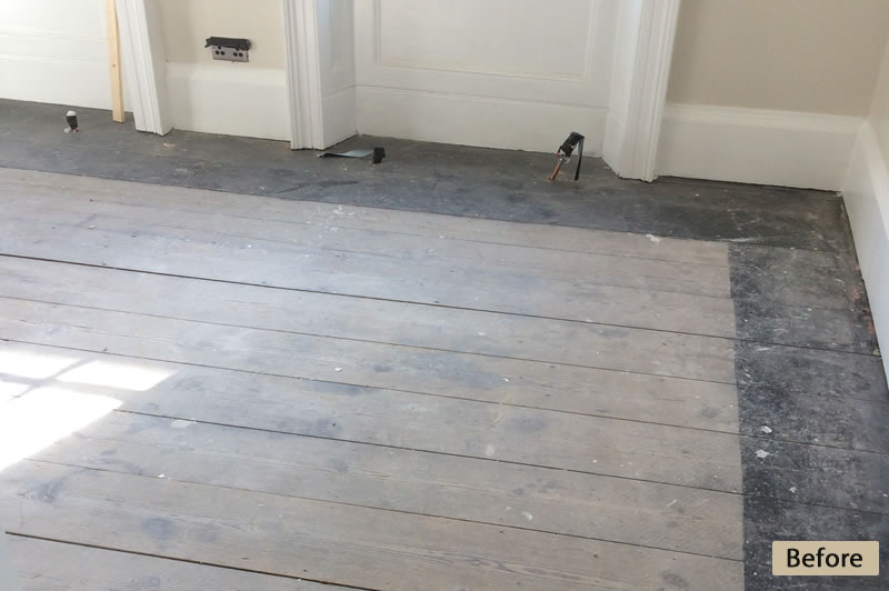 Pine Floor Sanding & Staining before